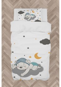 Resim Mekta Home Bebek Ve Çocuk Odası Sevimli Mavi Uyuyan Ayı Desenli Nevresim Takımı 