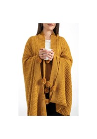 Resim Ponponlu Triko Örme Tv Battaniyesi Koltuk & Omuz Şalı & Diz Battaniyesi 130x170cm - Hardal Hardal 