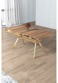 Resim Canisa Prah Serisi 90x160 Lak Panel Hazar Gold Ayak Masa Takımı 6 Cappucino Sandalye Hazar Masa Cappucino Sandalye Ayaklar Gold 
