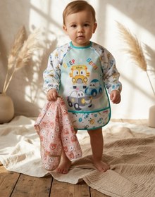 Resim melonika TinyGuard Su Geçirmez Uzun Kollu Bebek Mama ve Aktivite Önlüğü 6-24 Ay - 2'li Set Bear & Traffic Ser 