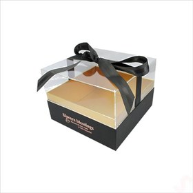 Resim Pleksi Kapaklı Fiyonklu Karton Kutu, 20 x 20 x 14cm - Siyah 