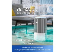 Resim Philips 78 M2 Etki Güçlü Su Hazneli Hava Temizleme ve Nemlendirme Dijital Ekranlı ve Uzaktan Kontrol Edilebilen Sağlıklı Nefes Için Ideal Modern Ev Tipi Çözüm AC3420 
