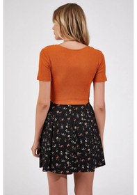 Resim Escbutik Kadın Kruvaze Yaka Kısa Kollu Crop Turuncu 