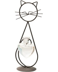 Resim Gajeena Kedi Figürlü Demir Vazo - Su Bitkileri İçin Cam Ampul, Nordik Stil Ev Dekorasyonu, Siyah/gold Renk Seçeneği 