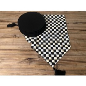 Resim Yağlı Boya Dama Desenli Runner & Supla Çok Renkli 