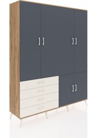 Resim Hyperion Gardrop 7 Raflı 4 Çekmeceli Tek Askılı 176x44x221 Çam-antrasit/aytaşı Beyaz 