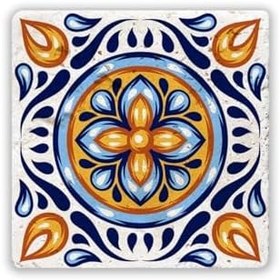 Resim Oscar Stone Decor Doğaltaş Baskılı Bardak Altlığı Majolica Desen 10 Cm X 10 Cm - Stone Coaster Dsn82-1 