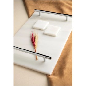 Resim Ince Mermer ve Gümüş Detaylı Söz Nişan Tepsisi, Makas, Yüzüklük ve Metal Kulplu Set 