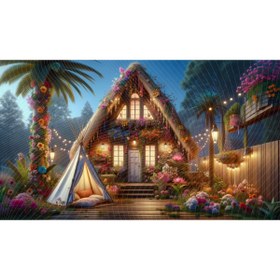 Resim Venspor Çiçeklerle Süslenmiş Ev ve Bahçe Temalı, Büyüleyici Dekoratif Arkaplan, 200x150cm, Fon, Duvar Örtüsü 