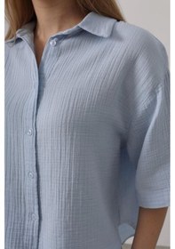 Resim Yarım Kol Müslin Gömlek - Bebe Mavisi Bebe Mavisi 