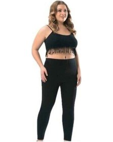 Resim Kadın Siyah Penye Elastan Düz Desensiz Yüksek Bel Battal Tayt Ary4000b SiYAH 