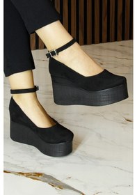 Resim Erkan Saçmacı Tushar Siyah Süet Yuvarlak Burun Bantlı Gizli Dolgu Topuklu Günlük Ayakkabı Siyah 