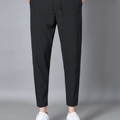 Resim Erkek Yaz Buzlu Sliky Fiber Kumaş Kırpılmış Pantolon - Düz Bacaklı Rahat Spor Pantolon, Bağcıklı Bel, Nefes Alabilen Düz Renk Spor Salonu, Hafta Sonu ve Rahat Giyim, Spor Pantolonu, Şık Stil, Pürüzsüz Dokuma 