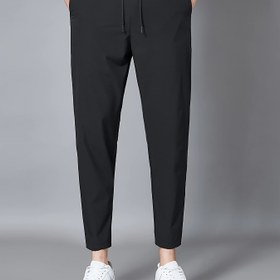 Resim Erkek Yaz Buzlu Sliky Fiber Kumaş Kırpılmış Pantolon - Düz Bacaklı Rahat Spor Pantolon, Bağcıklı Bel, Nefes Alabilen Düz Renk Spor Salonu, Hafta Sonu ve Rahat Giyim, Spor Pantolonu, Şık Stil, Pürüzsüz Dokuma 