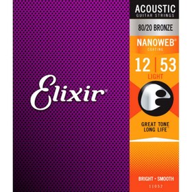 Resim Elixir 11052 Nanoweb 80/20 Bronze Akustik Gitar Teli (12-53) 