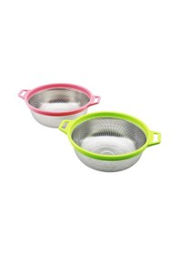 Resim 24cm Renkli Plastik Çerçeve - Kulplu Çelik Sepet Metal Süzgeç 