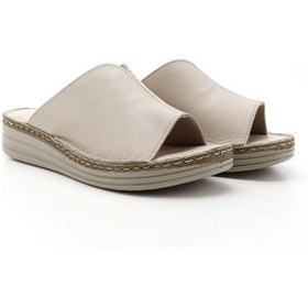 Resim Gönderi R Bej Dolgu Topuk Hakiki Deri Comfort Terlik Bej 