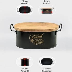 Resim Lin Metal Ahşap Kapaklı Tel Kulplu Metal Ekmeklik (Bread Baskılı) LN1293S 