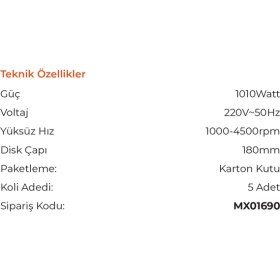 Resim Max Extra MX6190 - 180MM Elektrikli Dik Polisaj Makinası 1010 Watt 