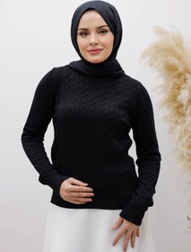 Resim Tesettür Dünyası Bisiklet Yaka Bluz TSD250261 Siyah 