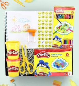 Resim Resim Defteri & 12'li Boya Kalemi & Play-Doh Parmak Boya & Sticker & 2'li Oyun Hamuru & Makas & Kalemtraş Hediye Seti 