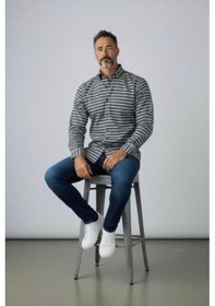 Resim Klasik Cotton Uzun Kollu Terletmeyen Kışlık 2 Renkli Çizgili Gömlek Slim Fit Antrasit 