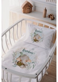 Resim %100 Pamuk Saten Isme Özel Isimli Anne Yanı Beşik Nevresim Takımı Fil 4 