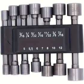 Resim 14 Parça Güçlü Manyetizmalı Darbeli Somun Anahtar Seti, Uzatılmış Menzilli Adaptörler, Güç Somun Anahtarı, 1/4" Altıgen Sap - Elektrikli Matkaplar & Anahtarlar İçin İdeal, DIY & Profesyonel Kullanım İçin Mükemmel 