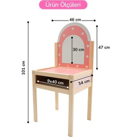 Resim Çocuklar İçin Ahşap Makyaj Masası Ve Yuvarlak Puf Seti 