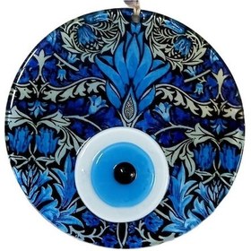 Resim Turkuazın Zarafeti Nazar Boncuklu Füzyon Cam 16 Santimetre Çapında Elegant Duvar Süsü 