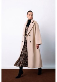 Resim Sateen Kruvaze Uzun Kaban - Bej-135258 Bej 