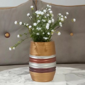 Resim 2 Adet Vazo Dahil,vazoda Çiçek,beyaz Yapay Çiçek,vazo Dekoratif Metalik Kahve Poliresin 6x6x17cm Çok Renkli 