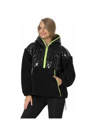 Resim WL333 Deri Detaylı Peluş Siyah Sweatshirt 