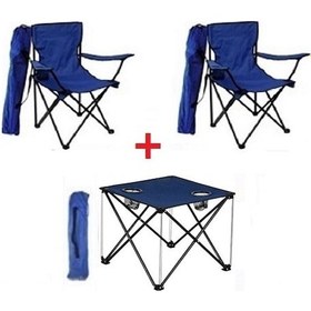 Resim 2 Ad Mavi Katlanır Kamp Sandalyesi +1 Ad Piknik Masa Çantalı Lacivert 