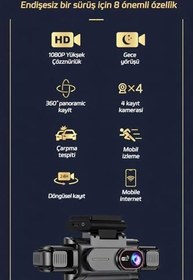 Resim 4 Kameralı 360 Derece Araç Kamerası, Full HD 1080P, WiFi Destekli, Gece Görüşlü, G-Sensör, Döngüsel Kayıt, Mobil İzleme 