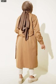 Resim T5853 Kruvaze Yaka Tesettür Trençkot Taba 