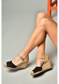 Resim Fox Shoes P241612040 Siyah Taşlı Dolgu Topuklu Kadın Ayakkabı Siyah 