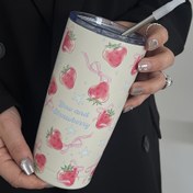 Resim 1 adet Çilek & Fiyonk Tasarımlı 20oz Paslanmaz Çelik Yalıtımlı Tumbler - Çift Duvarlı, İçecekleri Sıcak veya Soğuk Tutuyor, Seyahat & Dış Mekan Kullanımı İçin İdeal, Kapaklı & Kaşıklı Yeniden Kullanılabilir Kahve Fincanı, Mükemmel Tatil Hediyesi, Sadece Elde Yıkama 