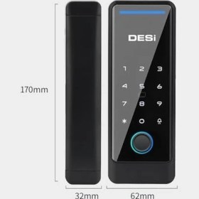 Resim Desi Quic Q006 Akıllı Kilit Cam Kapılar Için, Parmak Izi, Şifre, Kart Okuyucu, Ios/ Uyumlu, Siyah 
