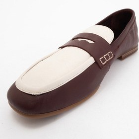 Resim Luvi Shoes Skye Bordo-beyaz Hakiki Deri Küt Burun Kadın Loafer Ayakkabı Bordo 