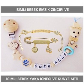 Resim Sahi Aksesuar İsimli Emzik Zinciri Ve İsimli Yaka İğnesi Ve Künye Seti Bezyı394 Şeffaf 