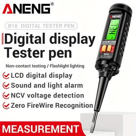 Resim ANENG B16 Dijital Multimetre Kalemi - Ağır Hizmet Tipi Temassız Voltaj Ölçer, LCD Arka Işık, Ses/Fener Alarmı, Otomatik Kapanma, Zero Firewire & NCV Testi, 12V-300V Ölçüm Tutuş (AAA Pil Dahil Değildir) Profesyonel Elektrikciye Uygulaması ile Tek Tuş İşlemesi, Çözünürlük ve Oto Kapama Fonksiyonu Ev ve Endüstri İçin Ideal 