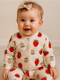 Resim Kız Bebek Pamuku Çilek Desenli Pijama Takımı-16296 Çok Renkli 