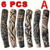 Resim 6 Adet Siyah & Beyaz Dövme Esintili Kol Kılıfları - Detaylı Desenli, Örgü Kumaş, Bisiklet ve Kaykay İçin Kol Koruyucular | Sanatsal Kol Kılıfları | Dış Mekan Ekipmanı 