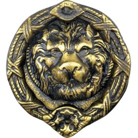 Resim Antika Tarz Dekoratif Pirinç Aslan Kapı Tokmağı, Taktak - 185 Mm, Antik 