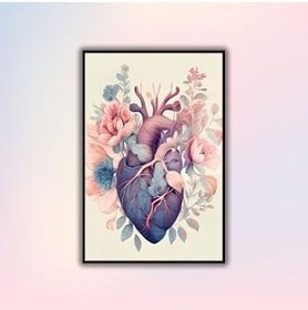 Resim Gaagart Metal Çerçeveli Cam Dahiliye Poliklinik Tablosu Çiçekli Kalp, 60 X 90 