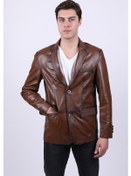 Resim Erkek Kahverengi Blazer Deri Ceket Kahverengi 