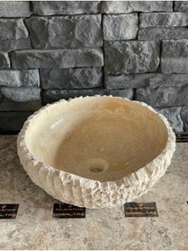 Resim Polen Stone Traverten Doğal Taş Patlatma Modeli Çanak Lavabo 42x15 