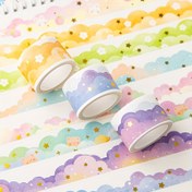 Resim 299.97cm Uzunluklu Rüyalı Bulut Serisi Yıkanabilir Washi Bantı Altın Damgalı Bulutlarla - Scrapbooking, Günlük Tutma ve El Sanatları için Dekoratif Kağıt Bantı, Günlük Süsleme | Şirin Çizgi Bantı | Dekoratif Bant 