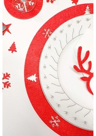 Resim Yılbaşı Temalı Supla Seti 4 Kişilik Kırmızı Keçe, 3mm, Bardak Altlığı Ve Peçetelikli Kırmızı 